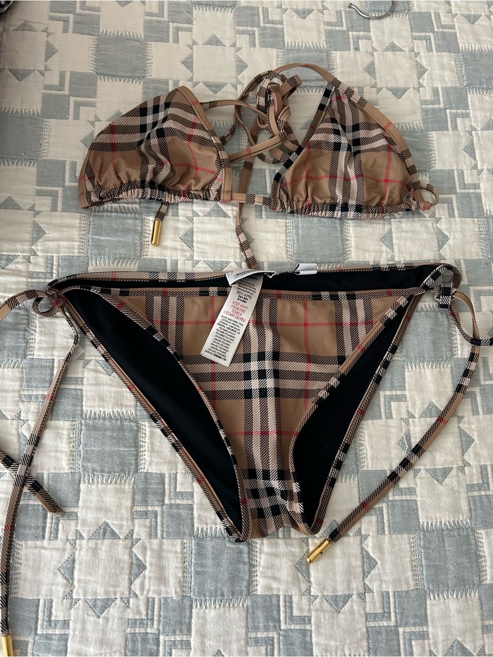 Burberry Classic Plaid Triangle Bikini Set - Beige Plaid